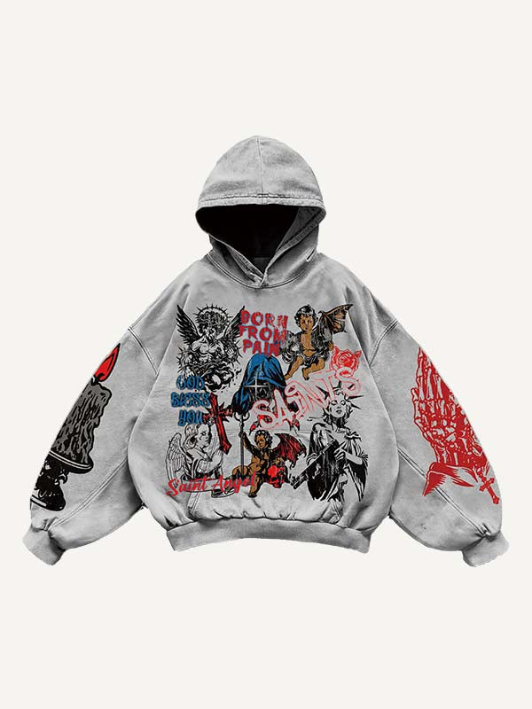 Angel&Pray&Cross&Wing&Letter&Graphic Print Slant Pockets Hoodie