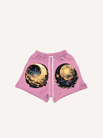 Moon&Sun&Star&Graphic Print Drawstring Waist Shorts