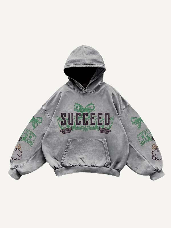Money&Pig&Bow&Letter Print Slant Pockets Hoodie