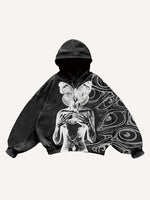 Figure&Eye&Butterfly Print Slant Pockets Hoodie