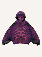 Skeleton Print Slant Pockets Hoodie