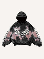 Colorblock Skeleton Faux Decal Print Slant Pockets Hoodie