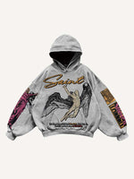 Figure&Wing&Eye&Palm&Graphic&Letter Print Slant Pockets Hoodie