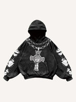 Jesus&Letter&Cross Print Slant Pockets Hoodie