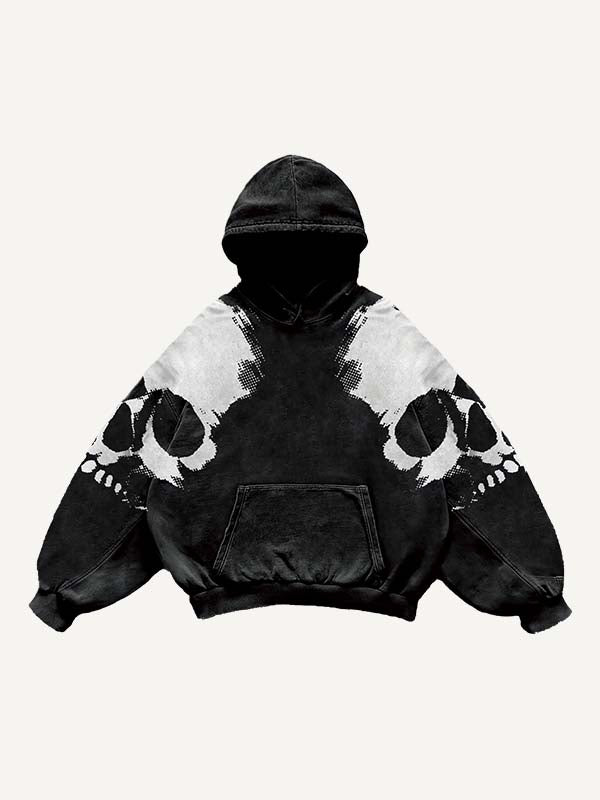 Skull Print Slant Pockets Hoodie
