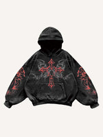 Figure&Cross Graphic Print Slant Pockets Hoodie