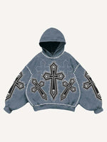 Skull&Letter&Cross Print Slant Pockets Hoodie