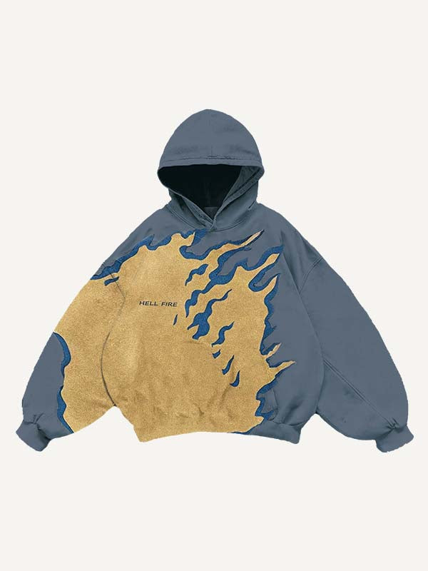 Fire Skeleton Print Slant Pockets Hoodie