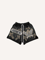 Cross&Wing Faux Decal Print Drawstring Waist Shorts