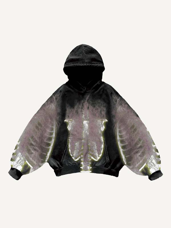 Skeleton Print Slant Pockets Hoodie