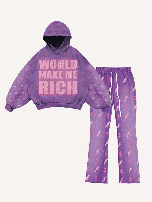 Money&Letter&Lightning Print Elastic Waist Two-Piece Set