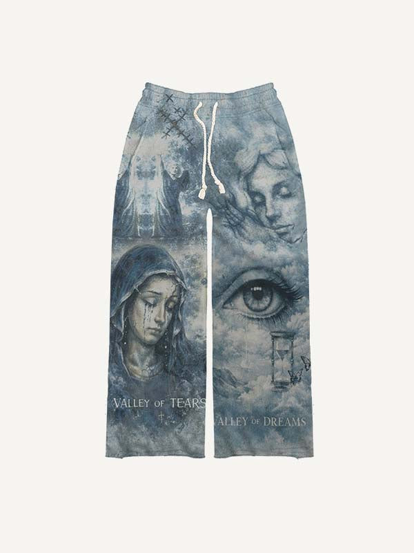 Mary&Figure&Eye&Graphic&Letter Print Elastic Waist Pants