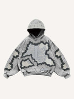 Skeleton&Graphic&Bat Faux Decal Print Slant Pockets Hoodie