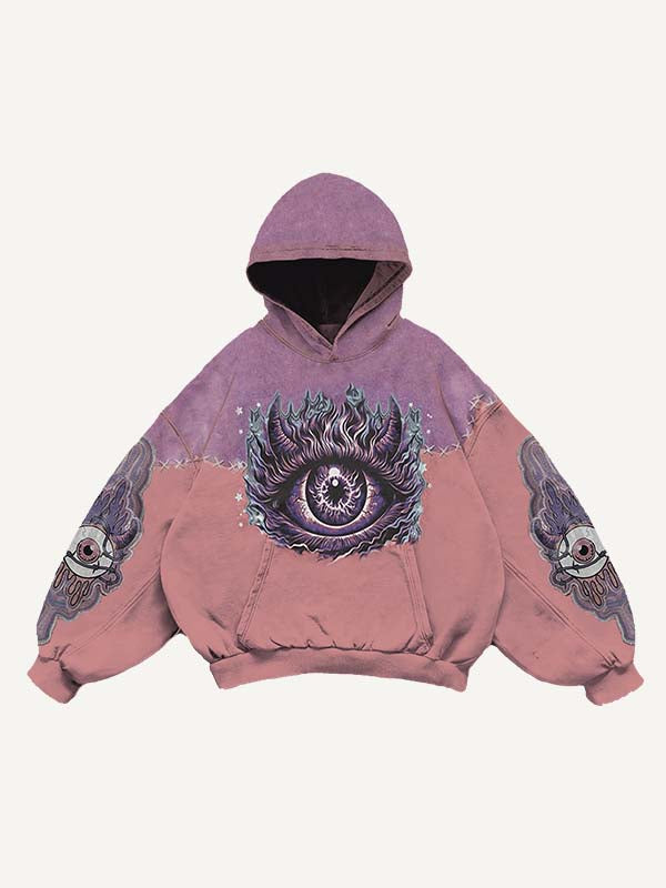 Colorblock Demon Eye&Eyeball Faux Decal Print Slant Pockets Hoodie