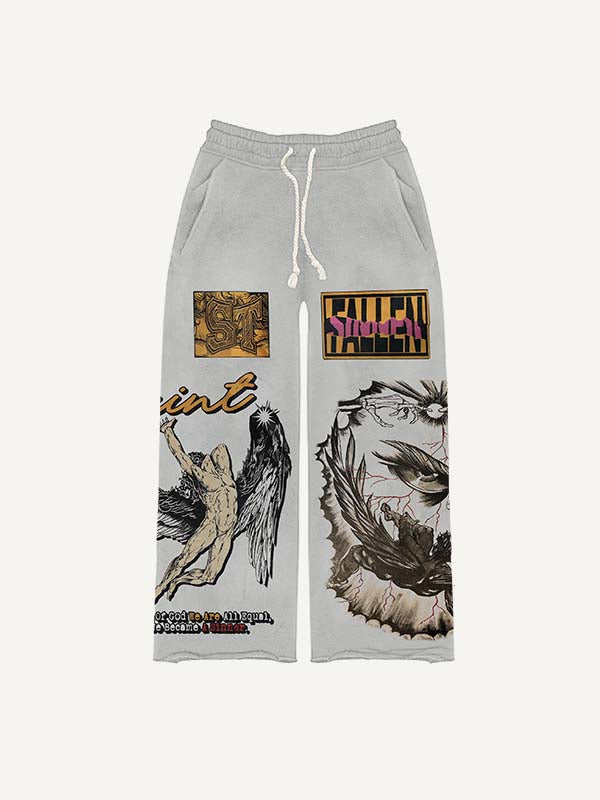 Figure&Wing&Eye&Palm&Graphic&Letter Print Elastic Waist Pants