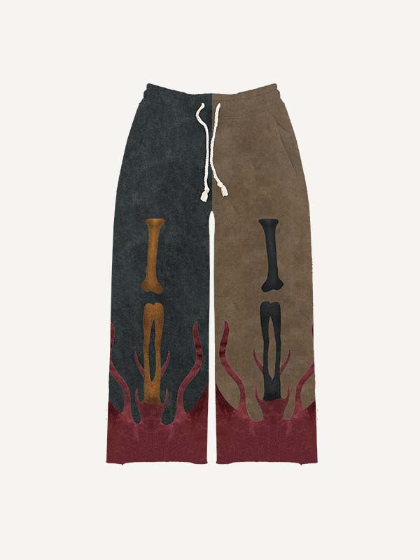 Colorblock Skeleton Print Elastic Waist Pants