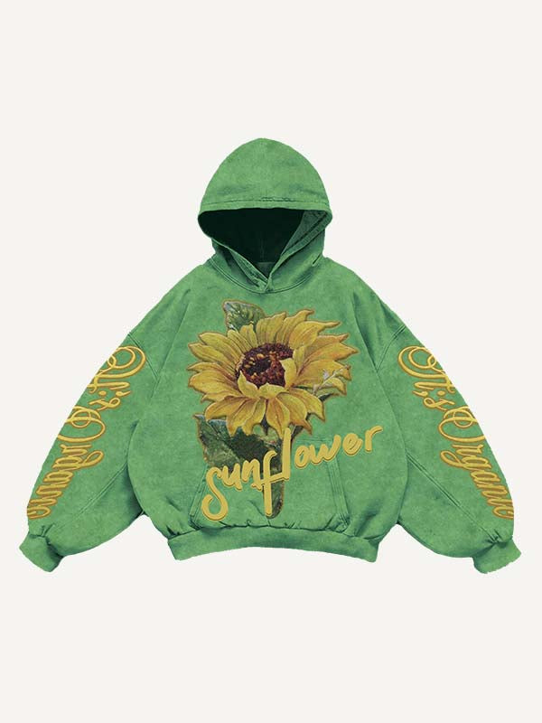 Floral&Letter Print Slant Pockets Hoodie