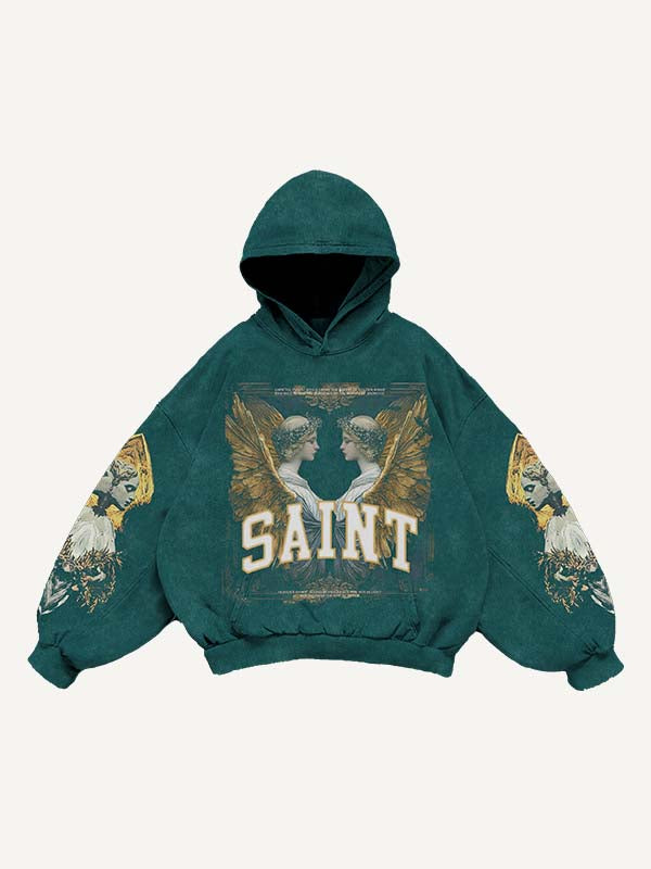 Angel&Letter Print Slant Pockets Hoodie