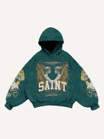 Angel&Letter Print Slant Pockets Hoodie