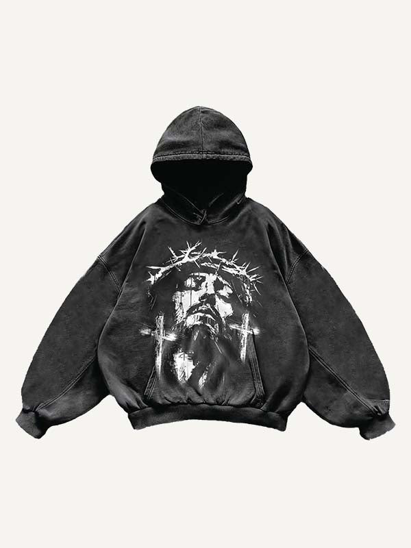 Jesus&Cross Print Slant Pockets Hoodie