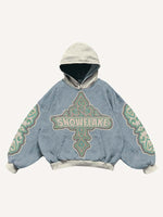 Colorblock Cross&Letter Faux Decal Print Slant Pockets Hoodie
