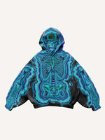 Skeleton Glow Print Slant Pockets Hoodie