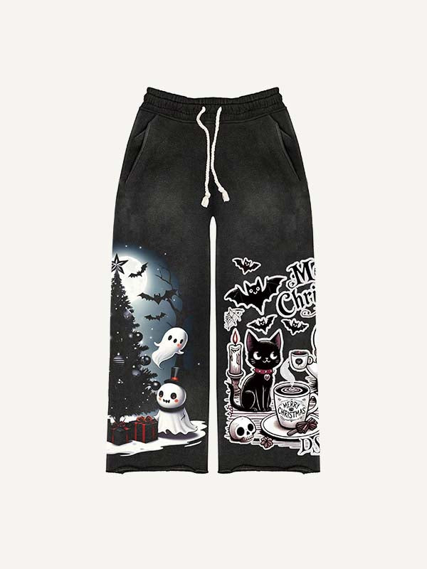Christmas Ghost&Animal&Skull&Tree&Graphic&Letter Print Elastic Waist Pants