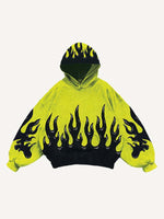 Colorblock Fire Faux Decal Print Slant Pockets Hoodie