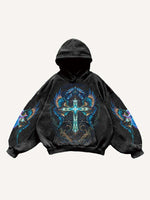 Figure&Cross&Wing&Graphic&Letter Print Slant Pockets Hoodie