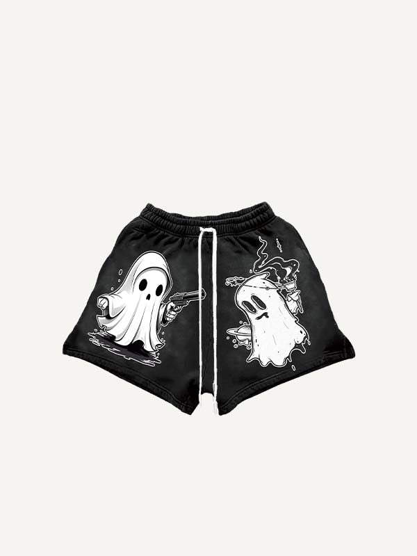 Halloween Ghost&Pistol&Graphic Print Drawstring Waist Shorts