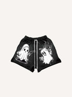 Halloween Ghost&Pistol&Graphic Print Drawstring Waist Shorts