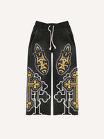 Cross&Letter&Graphic Faux Decal Print Elastic Waist Pants