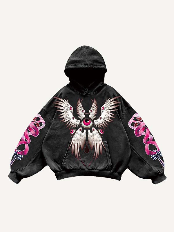 Eye&Wing&Graphic Print Slant Pockets Hoodie