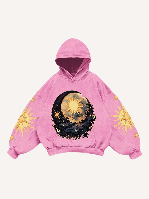 Moon&Sun&Star&Graphic Print Slant Pockets Hoodie