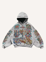 Mary&Jesus&Pray&Cross&Graphic&Letter Print Slant Pockets Hoodie
