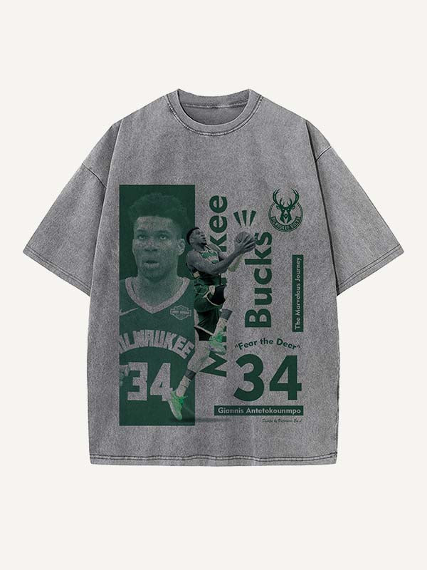 Giannis Antetokounmpo Print Round Neck T-shirt