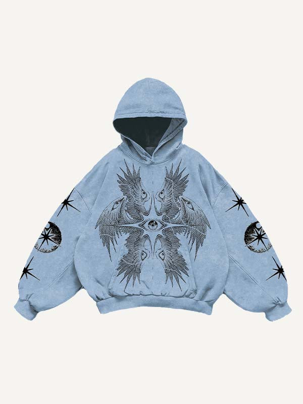 Wing&Eye&Graphic Print Slant Pockets Hoodie