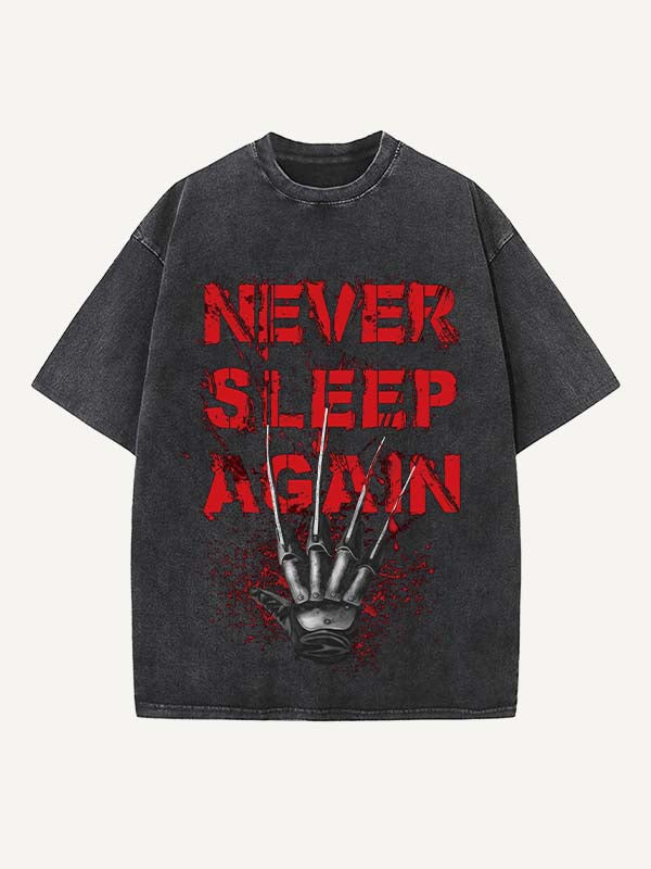 Distressed Washed Halloween Horror Print Round Neck T-shirt
