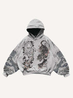 Black Panther&Tiger&Graphic Print Slant Pockets Hoodie