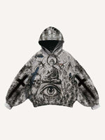 Figure&Eye&Skeleton&Graphic Print Slant Pockets Hoodie