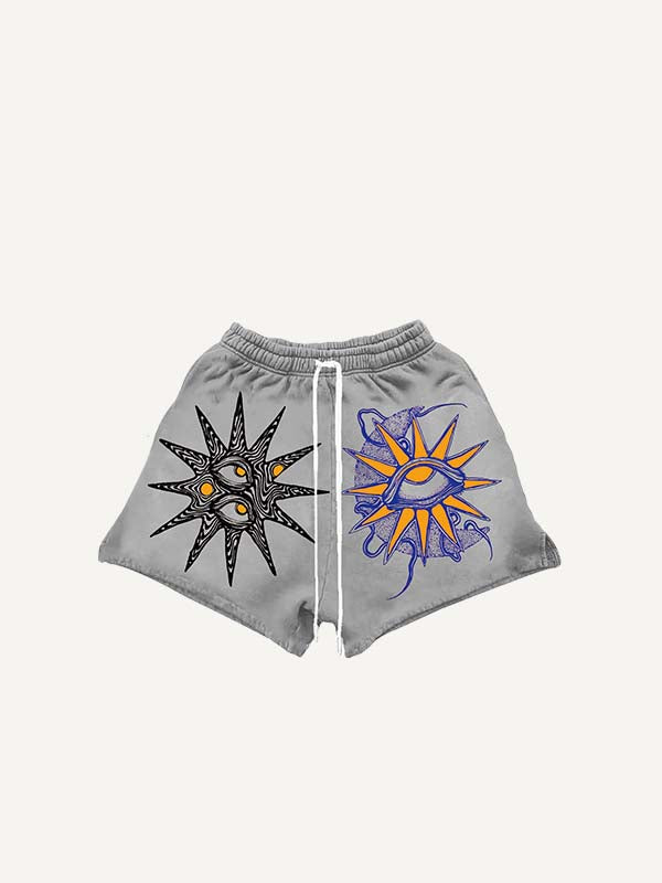 Moon&Eye&Graphic Print Drawstring Waist Shorts