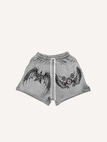 Star&Wing&Eyeball Print Drawstring Waist Shorts