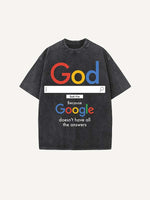 Distressed Washed Letter&Graphic Print Round Neck T-shirt