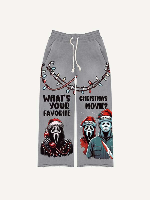 Christmas Horror Print Elastic Waist Pants