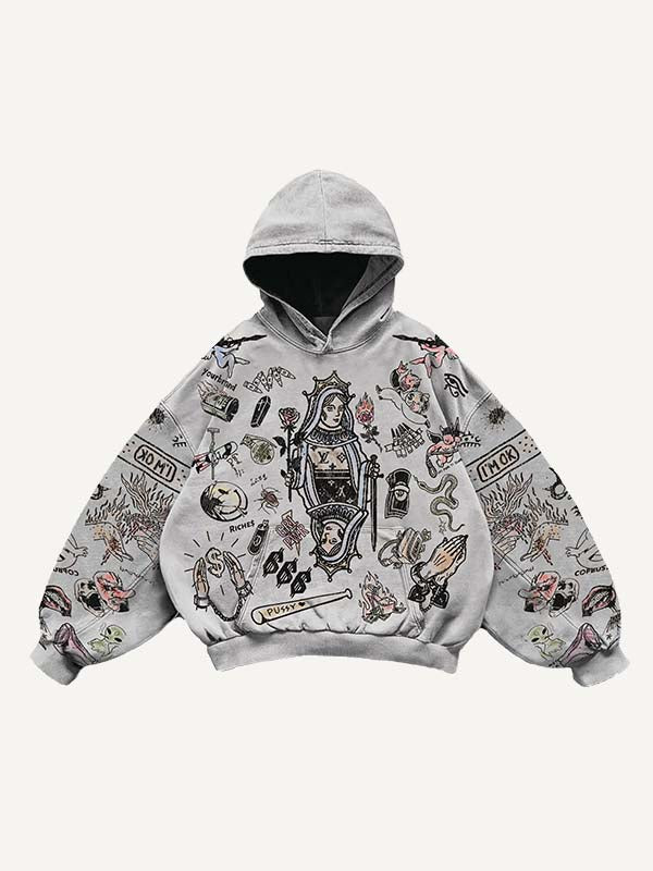 Figure&Graphic Print Slant Pockets Hoodie