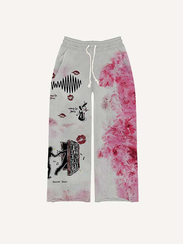 Colorblock Figure&Floral&Lips&Graphic Print Elastic Waist Pants