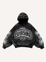 Mouth&Eye&Letter Faux Decal Print Slant Pockets Hoodie