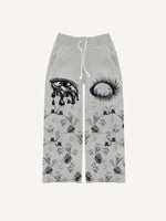 Eye&Palm&Tears Print Elastic Waist Pants