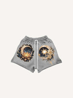 Moon&Sun&Star&Floral&Graphic Print Drawstring Waist Shorts