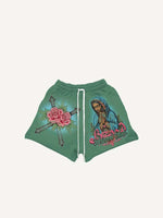 Figure&Mary&Cross&Floral&Letter Print Drawstring Waist Shorts